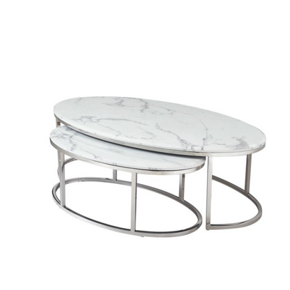 Couchtisch 2er Set oval in Marmor-Optik– 130 x 70 x 42 cm / 90 x 52 x 36 cm