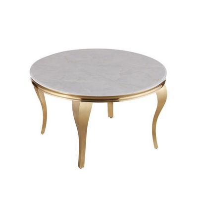 Couchtisch Milano Rund mit edlen Edelstahlbeinen Marmoroptik 100 cm Gold-Weiß