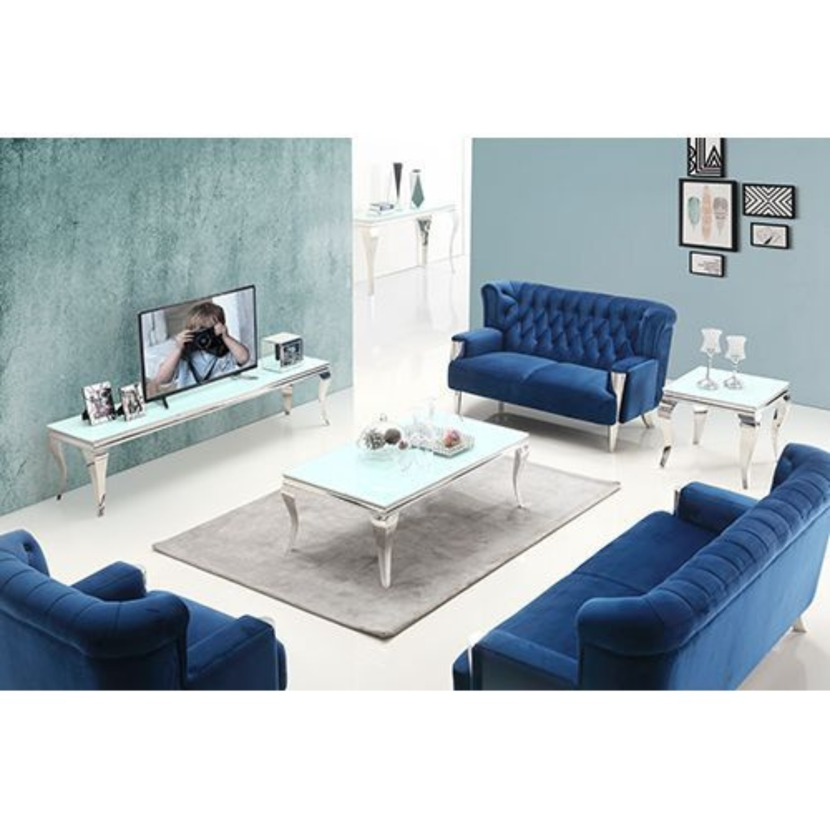 MILANO Beistelltisch Marmoroptik Glas 60x60x55 cm