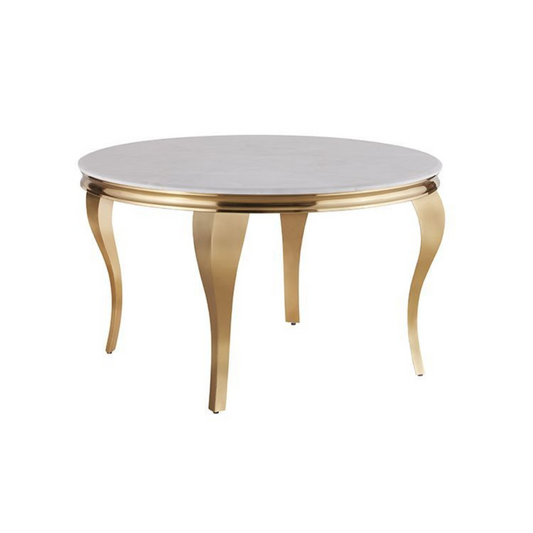 Esstisch Milano Rund mit edlen Edelstahlbeinen Glas/Marmoroptik 130 cm Gold-Weiß