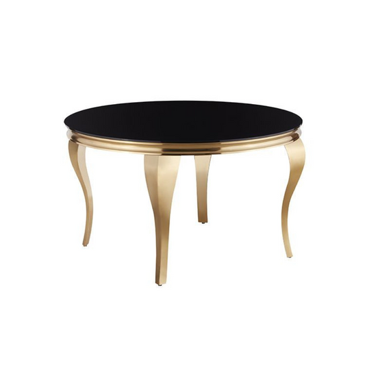 Esstisch Milano Rund mit edlen Edelstahlbeinen Glas/Marmoroptik 130 cm Gold-Schwarz