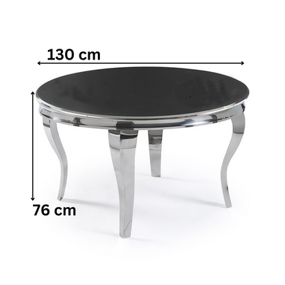 Couchtisch Milano Rund mit edlen Edelstahlbeinen Tischplatte aus Glas 100 cm Silber-Schwarz