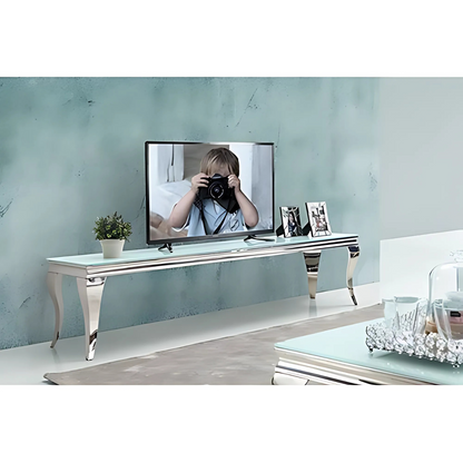 Moderner  TV Bank Milano Tischplatte aus Glas 200 cm Weiß