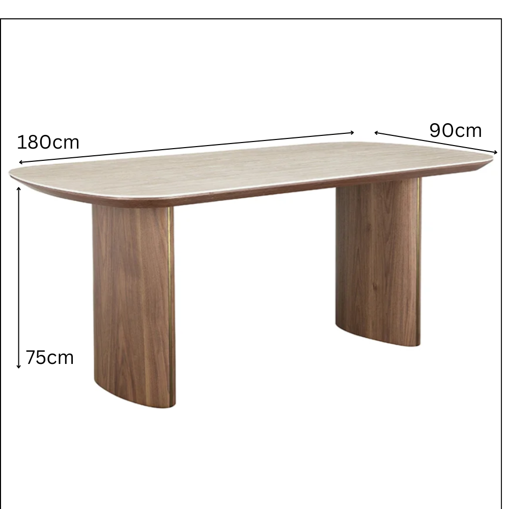 Esstisch MONA Ovaler Esstisch in edler Holzoptik mit messingfarbenen Akzenten 180 x 90 cm