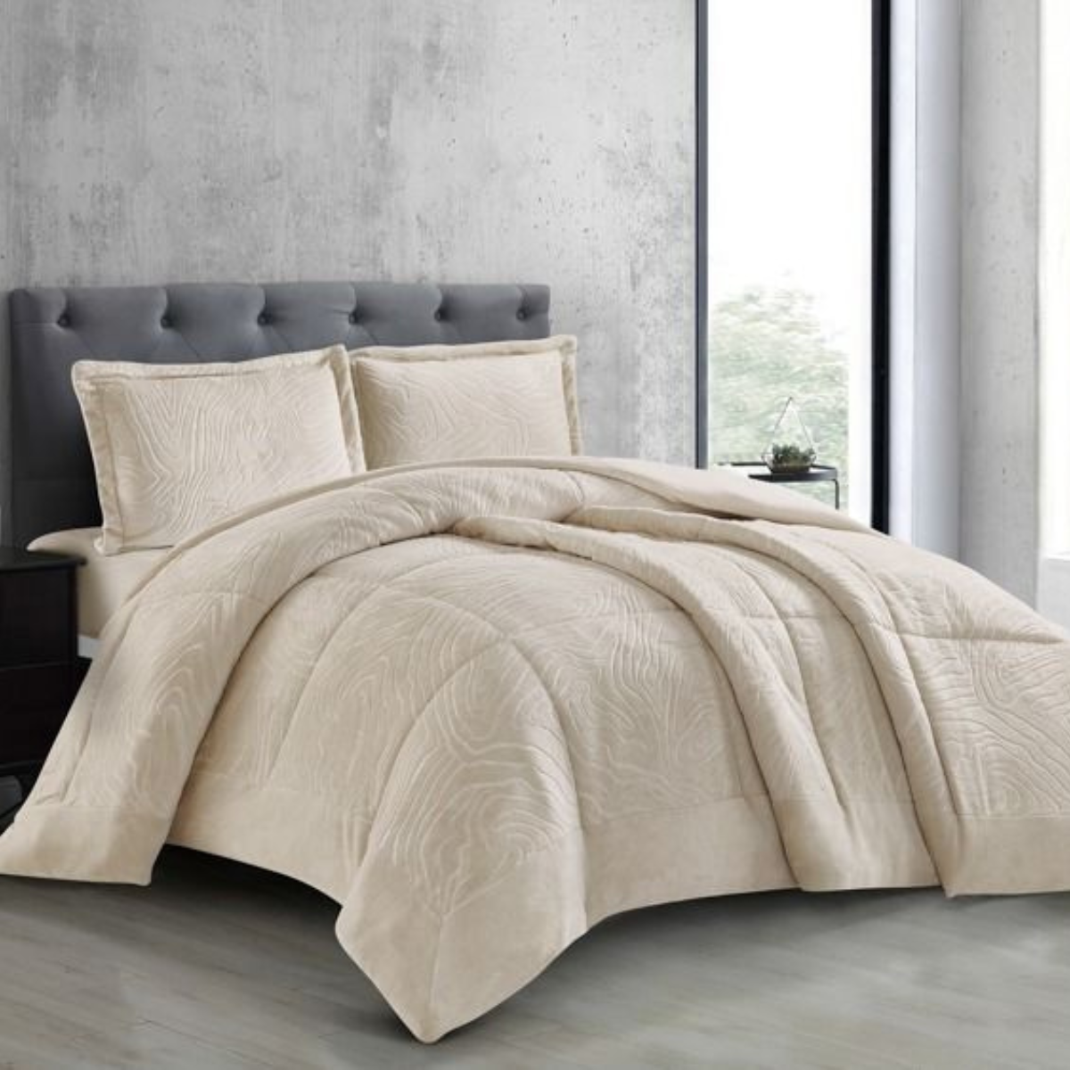Tagesdecke Set Nazli Überwurf Decke 3-Teilig 240 x 250 cm , atmungsaktiv 2-Personen Beige