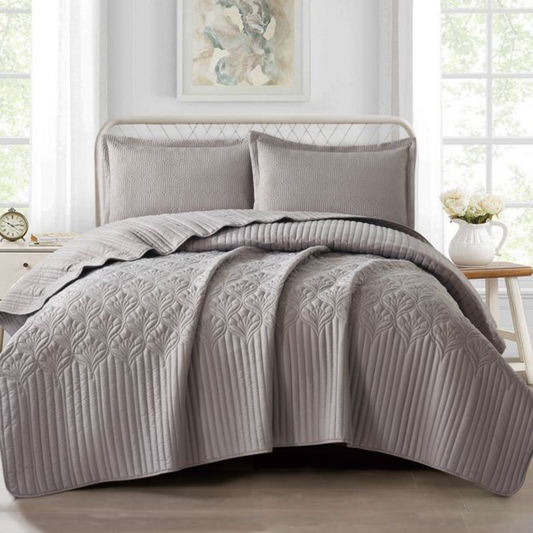 Tagesdecke Set Nilüfer Überwurf Decke 3-Teilig 240X260 CM , atmungsaktiv 2-Personen Braun