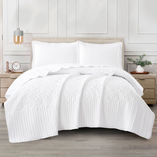 Tagesdecke Set Nilüfer Überwurf Decke 3-Teilig 240X260 CM , atmungsaktiv 2-Personen Weiss
