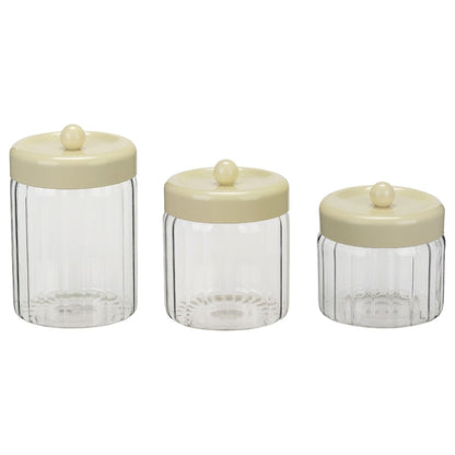 Vorratsgläser-Set OSERA 3-teiliges Aufbewahrungs-Set aus Rillenglas mit Knauf-Deckel Creme
