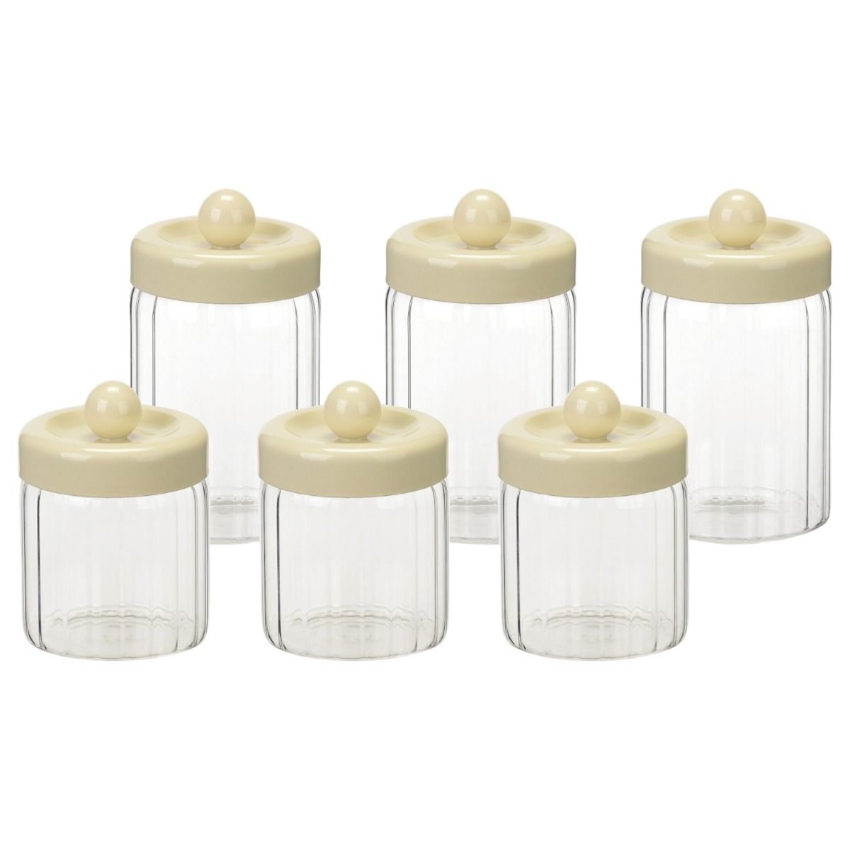 Vorratsgläser-Set OSERA 6-teiliges Aufbewahrungs-Set aus Rillenglas mit Knauf-Deckel Creme