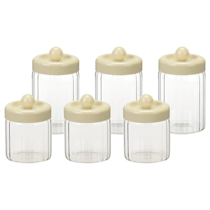 Vorratsgläser-Set OSERA 6-teiliges Aufbewahrungs-Set aus Rillenglas mit Knauf-Deckel Creme