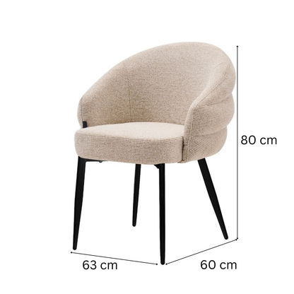 Esszimmerstuhl OSTUNI Organischer Polsterstuhl in Beige mit schwarzen Beinen