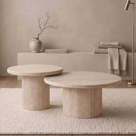 Couchtisch Trivento Travertin Tischplatte 2er-Set im edlen Säulenstil 80x38cm beige