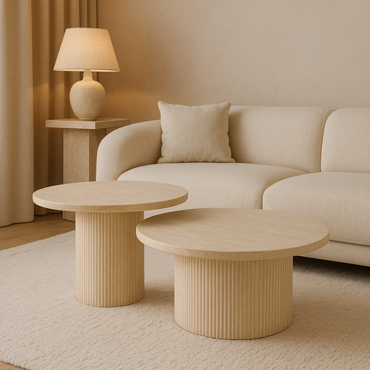 Couchtisch Paterno Travertin Tischplatte 2er-Set im edlen Säulenstil 80x38cm beige