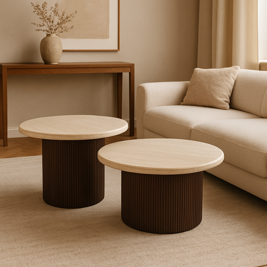 Couchtisch Paterno Travertin Tischplatte 2er-Set im edlen Säulenstil 80x38cm braun