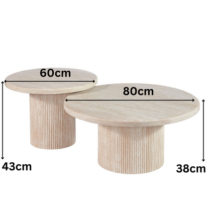 Couchtisch Paterno Travertin Tischplatte 2er-Set im edlen Säulenstil 80x38cm beige