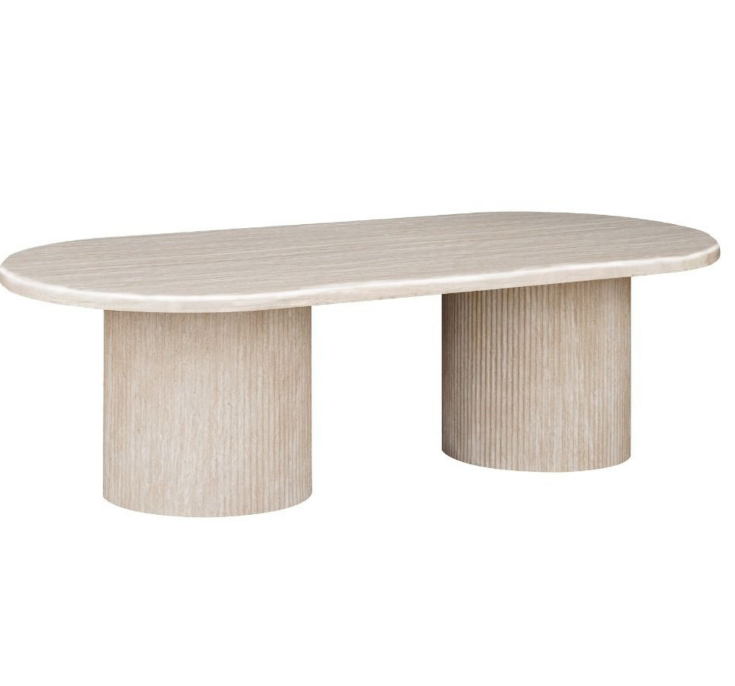 Moderner Couchtisch mit ovaler Travertin-Tischplatte – 130 x 70 x 45 cm