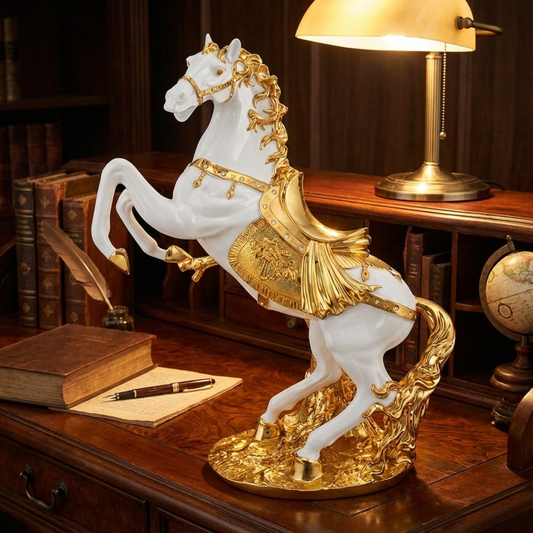 Moderne Deko Figur Pferd Weiß-Gold aus Keramik 60 cm