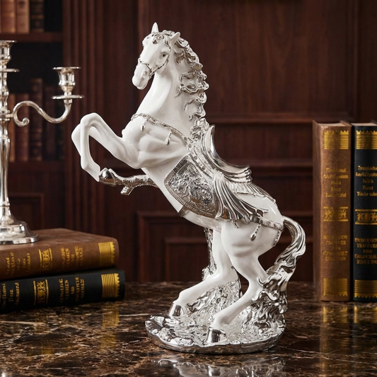 Moderne Deko Figur Pferd Weiß-Silber aus Keramik 70 cm