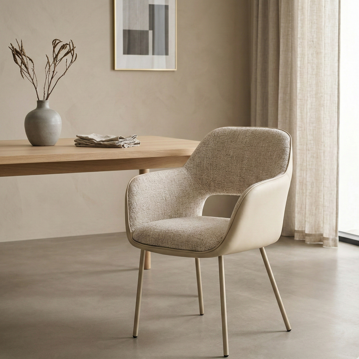 Esszimmerstuhl PISA Moderner Polsterstuhl in Beige mit Tone-in-Tone Gestell