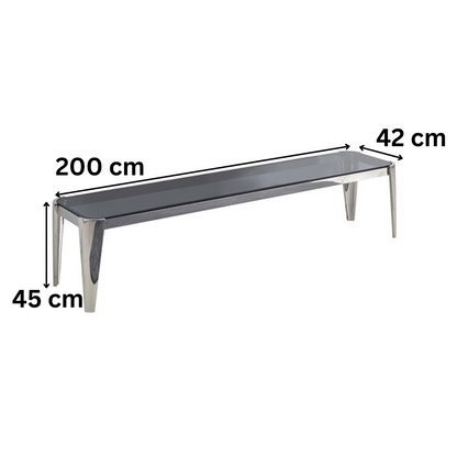 Moderner TV Bank Plato Tischplatte aus Glas Grau 200 cm