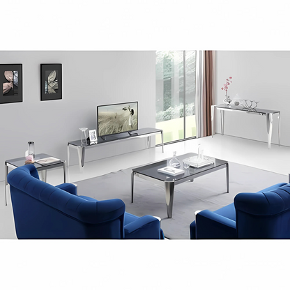 Moderner TV Bank Plato Tischplatte aus Glas Grau 200 cm