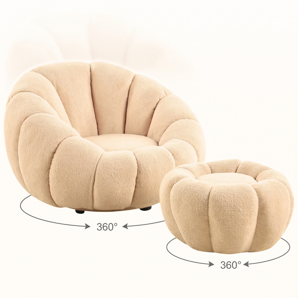 Drehsessel Kürbis Sessel 360° Drehfunktion Relaxsessel inkl. Hocker Beige