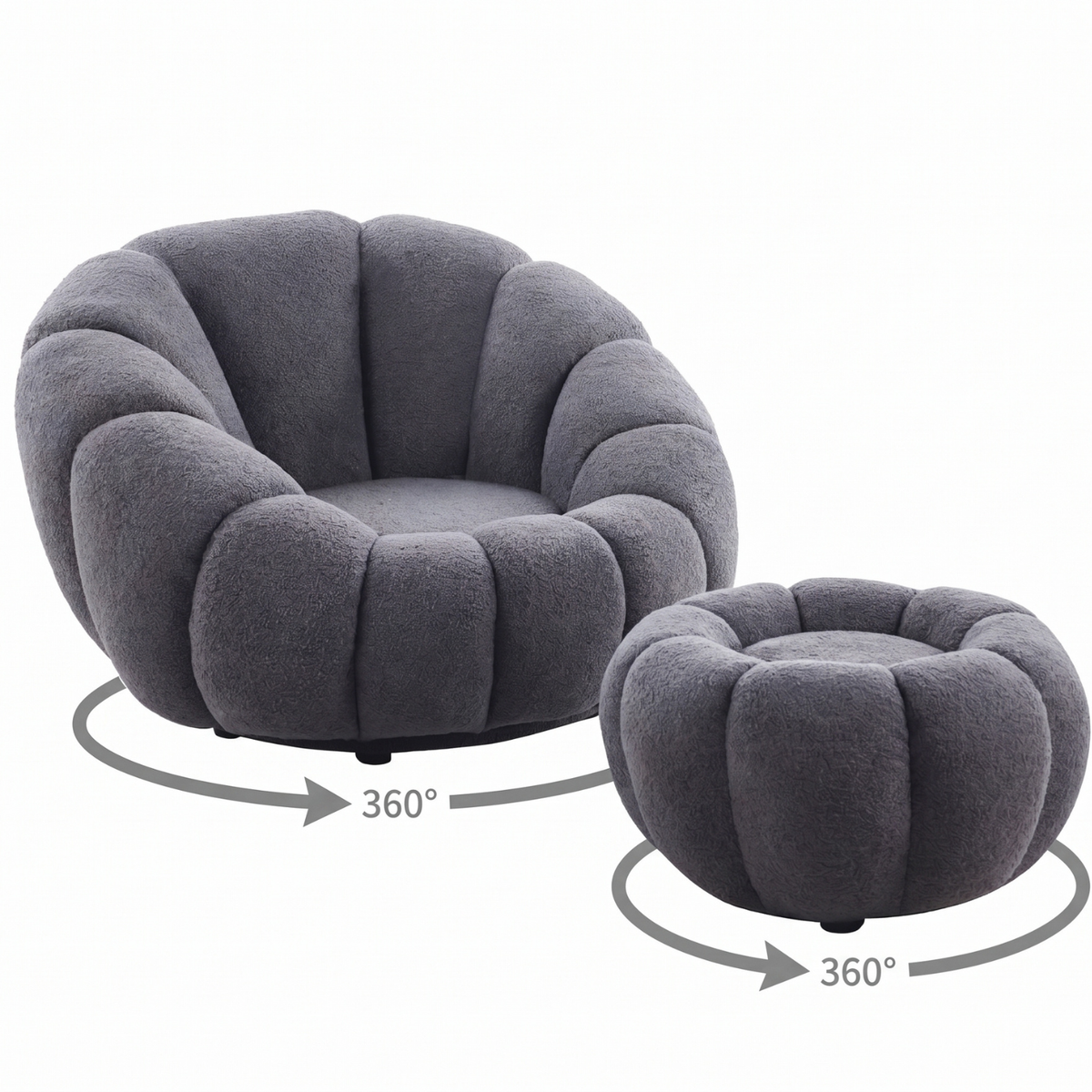 Drehsessel Kürbis Sessel 360° Drehfunktion Relaxsessel inkl. Hocker Grau