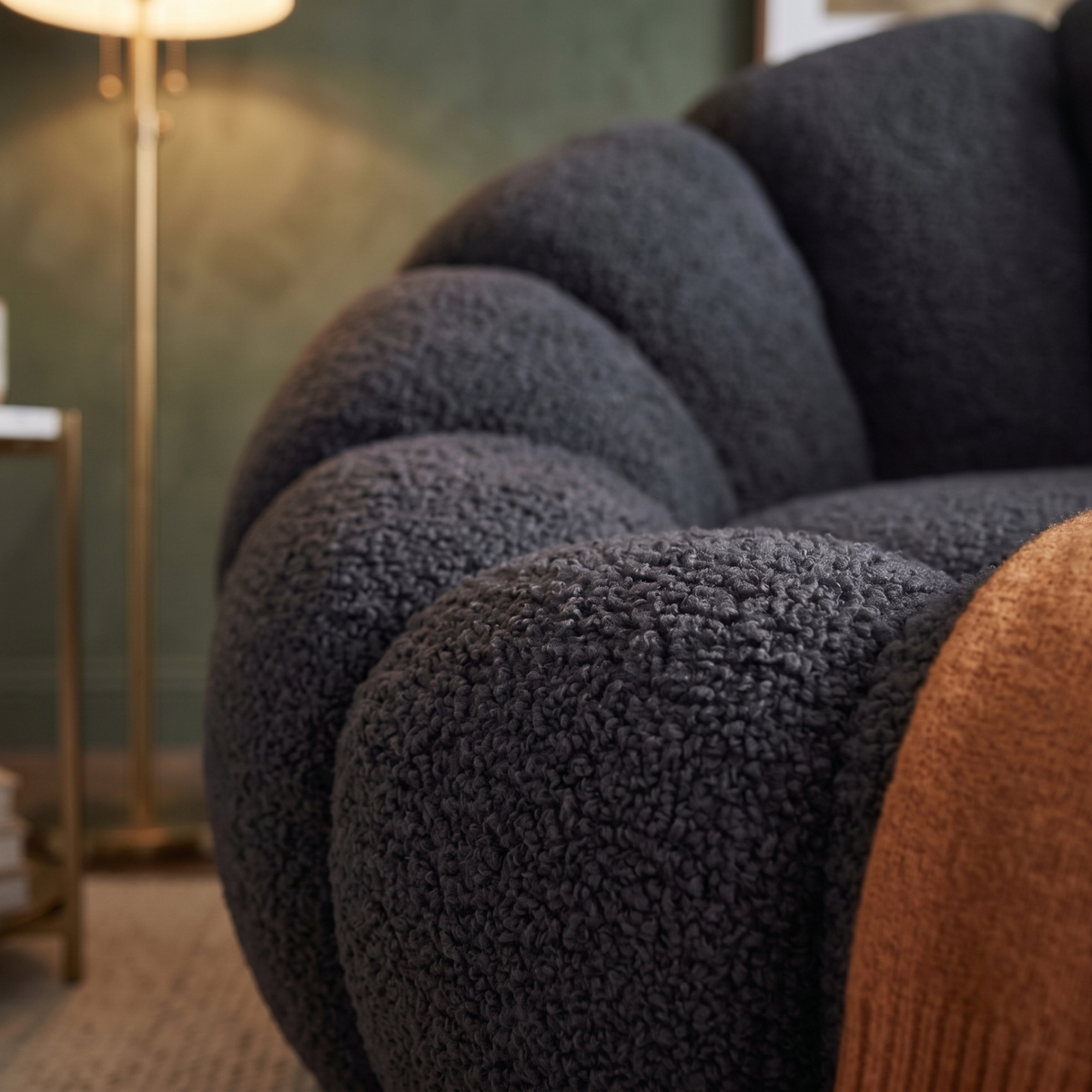 Drehsessel Kürbis Sessel 360° Drehfunktion Relaxsessel inkl. Hocker Schwarz