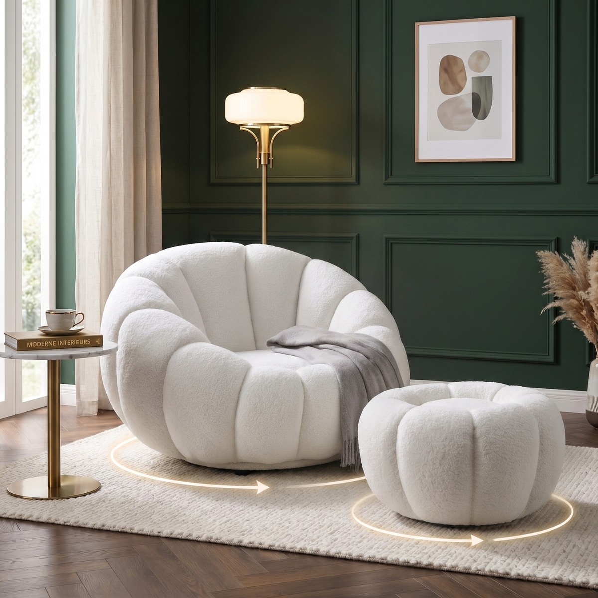 Drehsessel Kürbis Sessel 360° Drehfunktion Relaxsessel inkl. Hocker