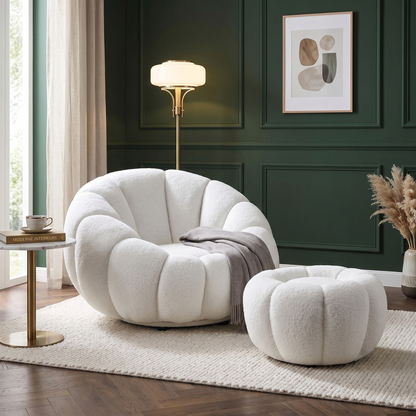 Drehsessel Kürbis Sessel 360° Drehfunktion Relaxsessel inkl. Hocker