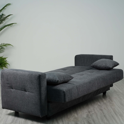 Sofa mit Schlaffunktion in Hochwertige graue Stoff inkl, 2 Rückenkissen