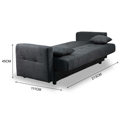 Sofa mit Schlaffunktion in Hochwertige graue Stoff inkl, 2 Rückenkissen