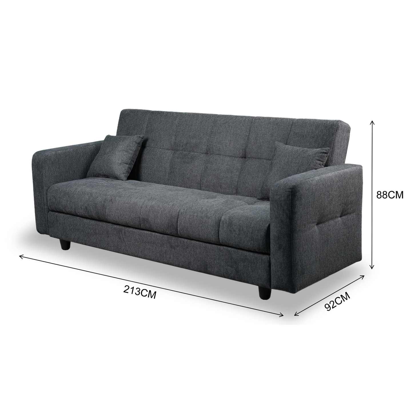 Sofa mit Schlaffunktion in Hochwertige graue Stoff inkl, 2 Rückenkissen