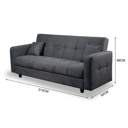 Sofa mit Schlaffunktion in Hochwertige graue Stoff inkl, 2 Rückenkissen