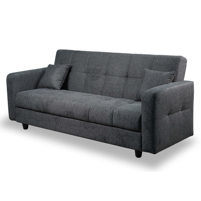 Sofa mit Schlaffunktion in Hochwertige graue Stoff inkl, 2 Rückenkissen
