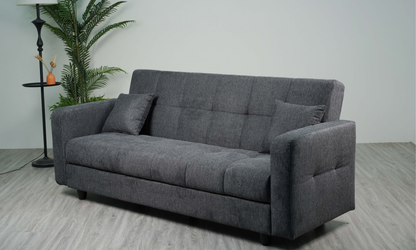 Sofa mit Schlaffunktion in Hochwertige graue Stoff inkl, 2 Rückenkissen