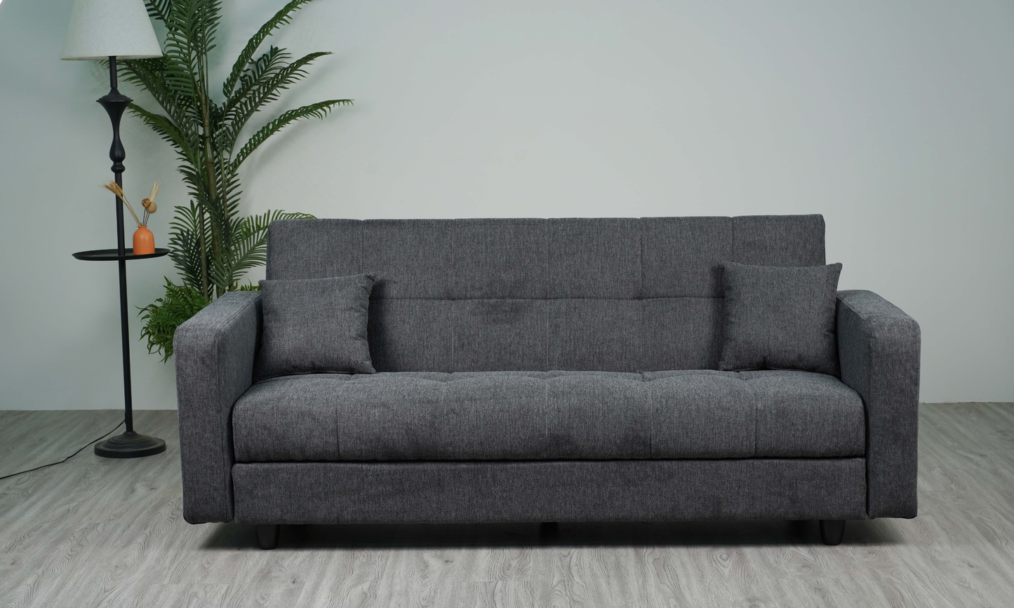 Sofa mit Schlaffunktion in Hochwertige graue Stoff inkl, 2 Rückenkissen