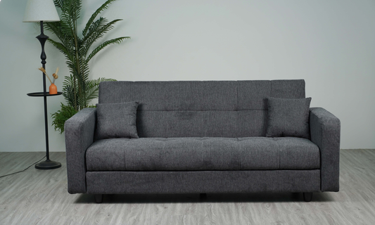 Sofa mit Schlaffunktion in Hochwertige graue Stoff inkl, 2 Rückenkissen