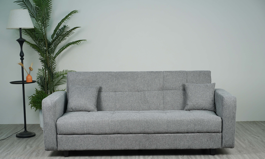 Sofa mit Schlaffunktion in Hochwertige graue Stoff inkl, 2 Rückenkissen