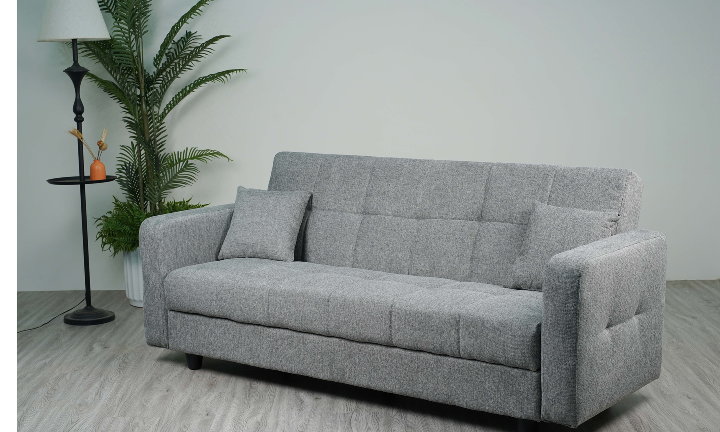 Sofa mit Schlaffunktion in Hochwertige graue Stoff inkl, 2 Rückenkissen