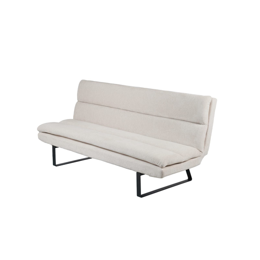 Sofa mit Schlaffunktion 2er Sitz in Beige Stoffbezug mit Metallgestell 195 x 82 x 88H cm