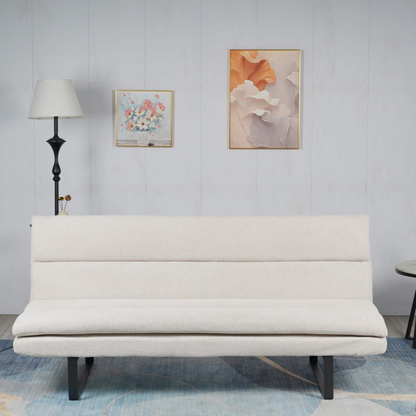Sofa mit Schlaffunktion 2er Sitz in Beige Stoffbezug mit Metallgestell 195 x 82 x 88H cm