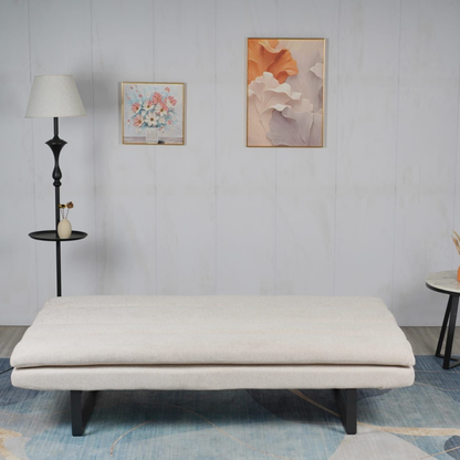 Sofa mit Schlaffunktion 2er Sitz in Beige Stoffbezug mit Metallgestell 195 x 82 x 88H cm