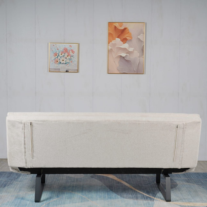 Sofa mit Schlaffunktion 2er Sitz in Beige Stoffbezug mit Metallgestell 195 x 82 x 88H cm