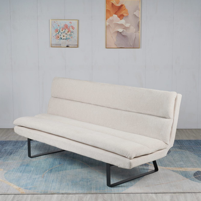 Sofa mit Schlaffunktion 2er Sitz in Beige Stoffbezug mit Metallgestell 195 x 82 x 88H cm