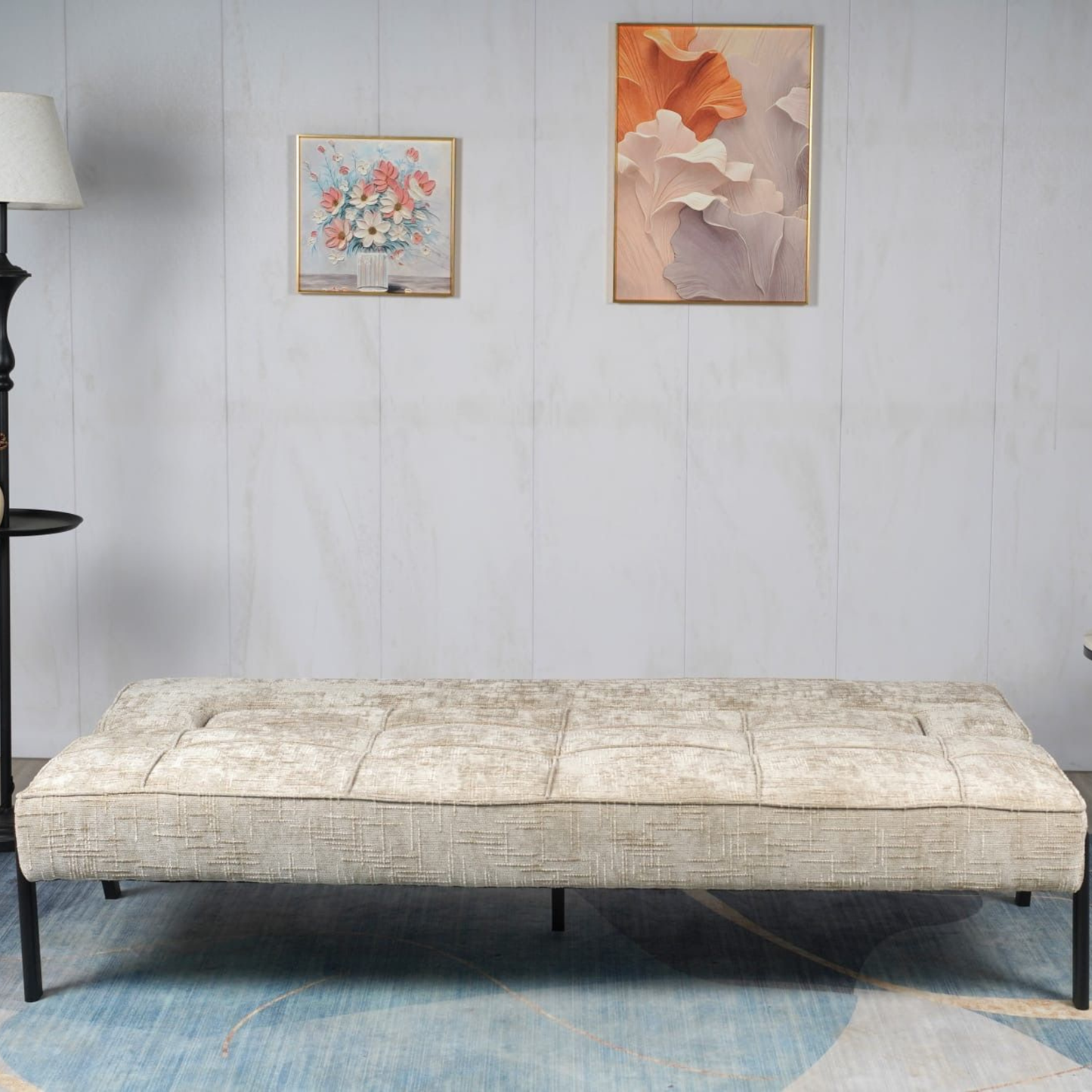 Sofa mit Schlaffunktion Modernes Design 2 in 1 Funktion Beige 195x79x85 cm Metallgestell 2er Sitz