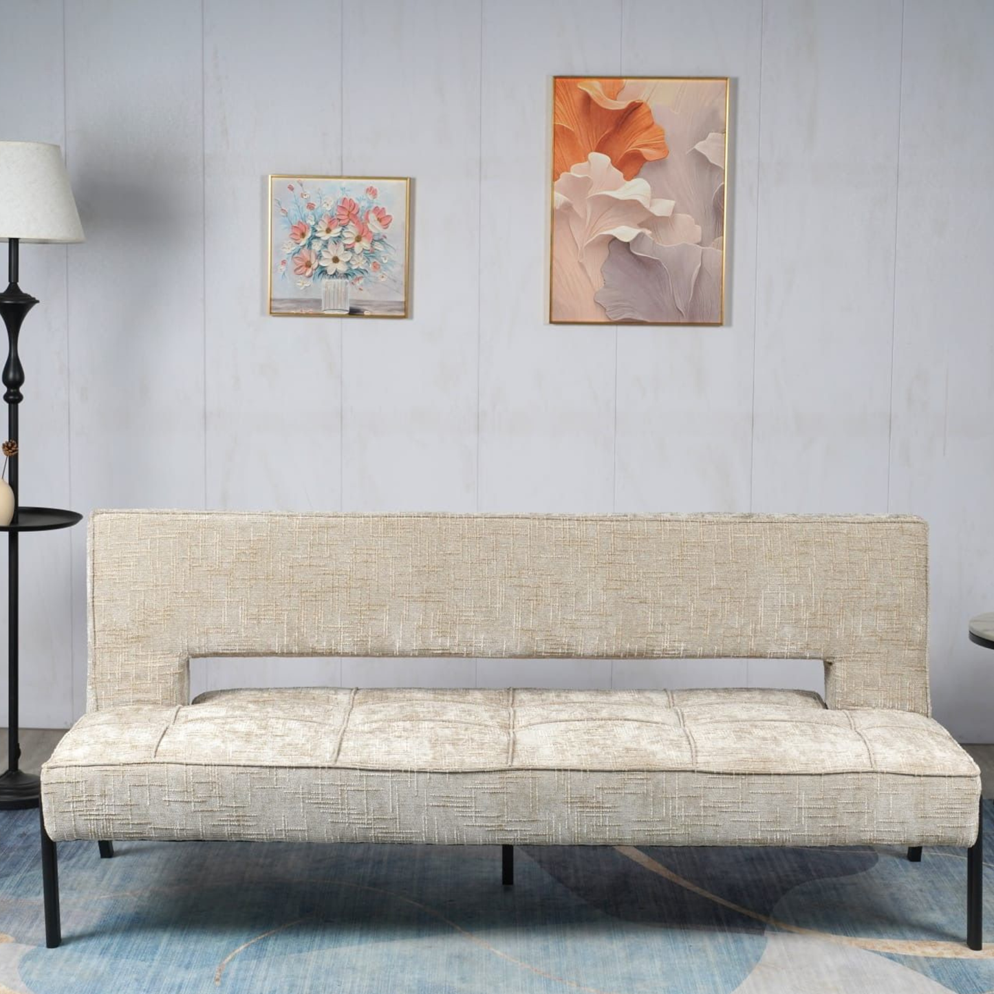 Sofa mit Schlaffunktion Modernes Design 2 in 1 Funktion Beige 195x79x85 cm Metallgestell 2er Sitz