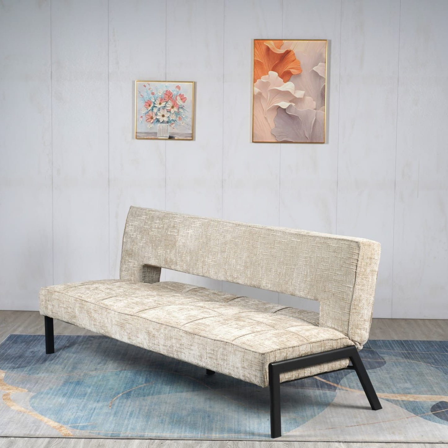 Sofa mit Schlaffunktion Modernes Design 2 in 1 Funktion Beige 195x79x85 cm Metallgestell 2er Sitz