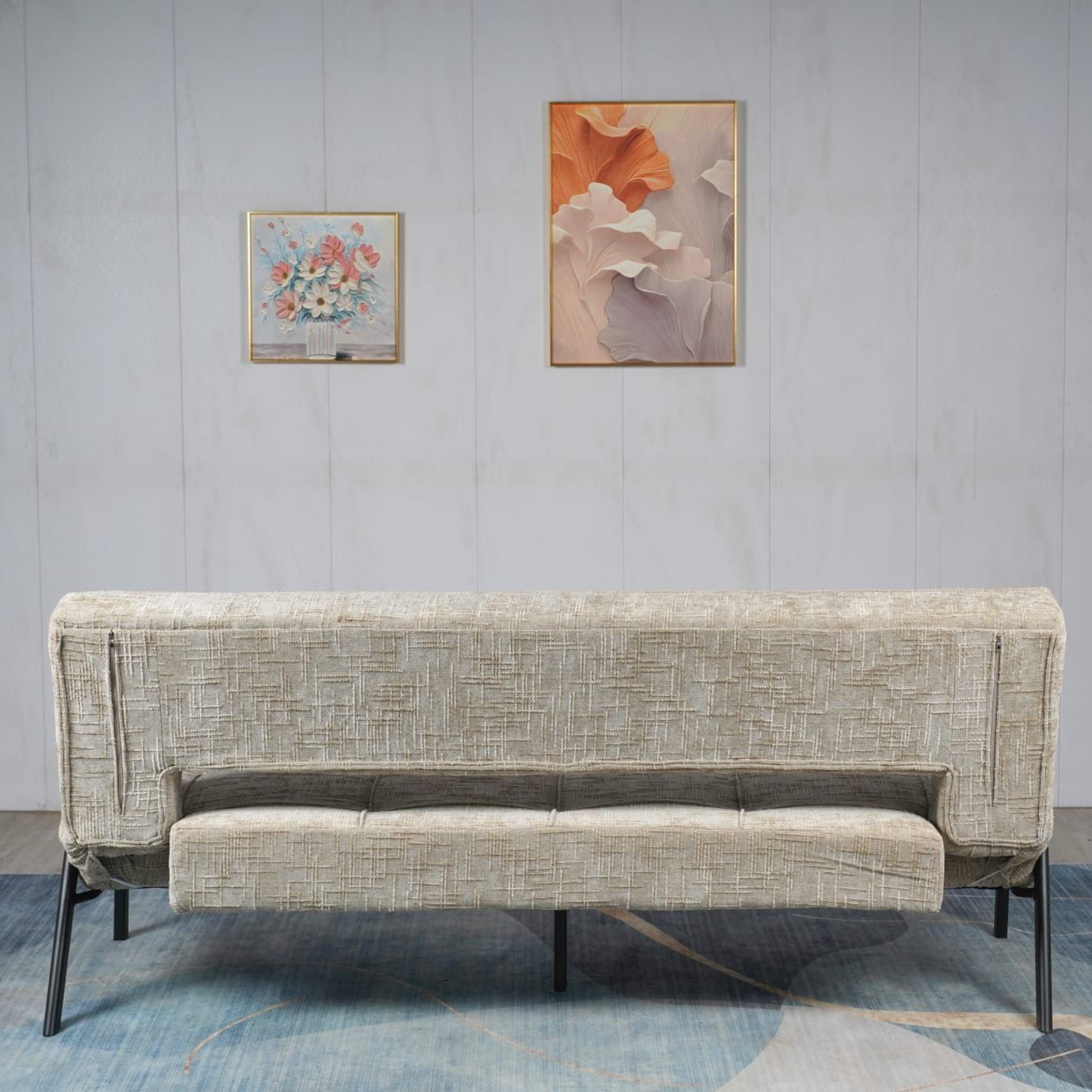 Sofa mit Schlaffunktion Modernes Design 2 in 1 Funktion Beige 195x79x85 cm Metallgestell 2er Sitz