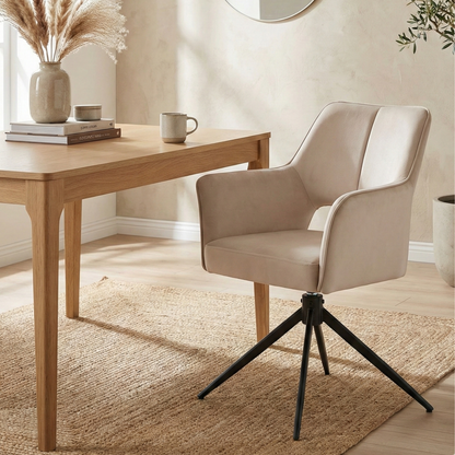 Gepolsterte Esszimmerstuhl in Samt und Metallbeinen Beige